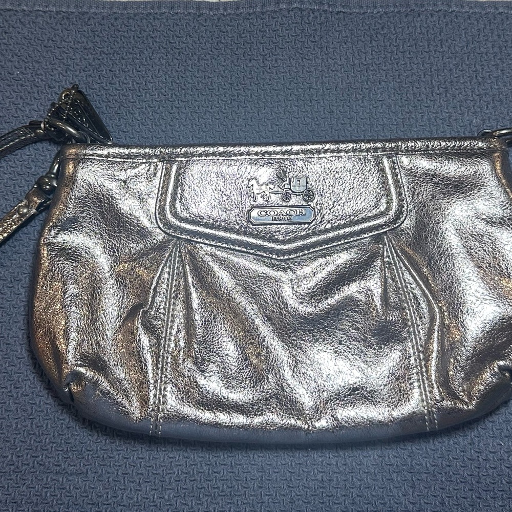Coach Silver Metallic Clutch Purse